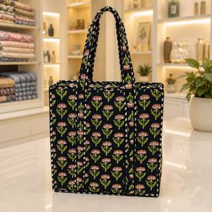 Floral Print Handmade Quilted Cotton <b>Canvas</b> <b>Tote</b> Vintage Bohemian Lady Shoulder Bag Women Fashion Lightweight Stylish Summer - Product Image 1