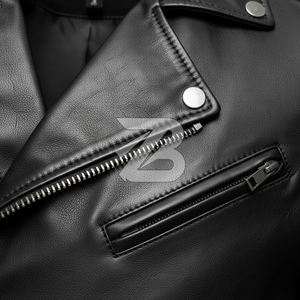 Chaqueta de Motociclista de Cuero Genuino para Hombre, al por Mayor, OEM, Negra, con Cierre Asimétrico y Cinturón, Estilo Biker - Product Image 5