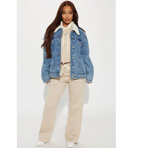 Veste en jean pour femme avec col en fausse fourrure, fermeture boutonnée, style décontracté d'automne, manches longues, couleur unie, longueur standard - Product Image 5