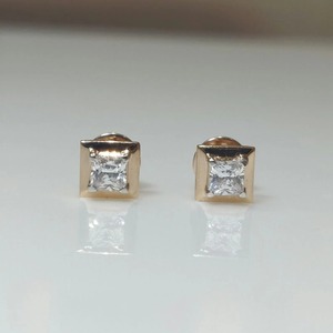 14K Yellow Gold 0.50ct Lab Grown Princess Cut Diamond <b>Stud</b> Earrings Minimalist Everyday Jewelry Women Anniversary Party - Product Image 3