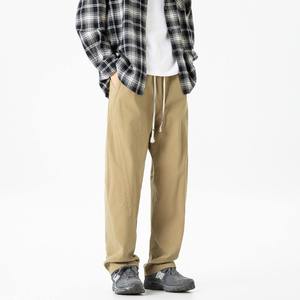 Khaki Cotton Trousers Men <b>Straight</b> <b>Leg</b> Loose Fit Breathable Wrinkle Free Mid Waist Woven Workwear <b>Pants</b> - Product Image 2