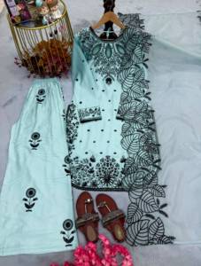Elegant Embroidered Cotton Salwar Kameez Set For Women Traditional Ethnic Wear Loose Fit Ankle-Length Kurta Dupatta Pant Set - Product Image 4