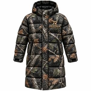 <b>Men's</b> Hooded <b>Long</b> Puffer Jacket <b>Black</b> Gold Print Windproof Down Winter Sporty Zipper Closure Thick Polyester <b>Coat</b> - Product Image 3