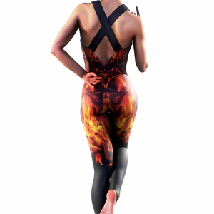 Women's Breathable Spandex/Nylon Four-Way <b>Stretch</b> Zip Workout Set Yoga Fitness Wear Short Bodysuit Jumpsuit Sleeveless V-neck - Product Image 4