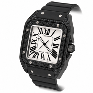 Reloj Cuadrado de Moissanita Negra de Alta Calidad Personalizado, Esfera Blanca con Números Romanos, Caja de Acero Inoxidable, Correa de Silicona, Reloj de Cuarzo Unisex de Lujo - Product Image 4