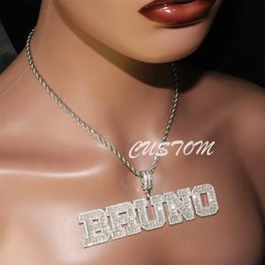 Collier de luxe Hip Hop avec pendentif nom <span class=keywords><strong>BRUNO</strong></span> en moissanite et chaîne en corde, style bling-bling - Product Image 1