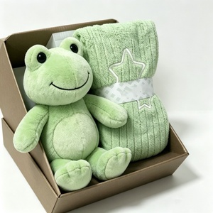 Cadeau personnalisé unisexe pour baby shower, peluche et couverture pour bébé, souvenir bébé, cadeau de bienvenue pour nouveau-né, panier cadeau pour la chambre de bébé - Product Image 1