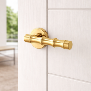 Modern Designer Bamboo Pattern Brass Door <b>Handle</b> | Premium PVD Gold Rose Gold Black Finish Lever <b>Handle</b> Set for Apartment Use - Product Image 2