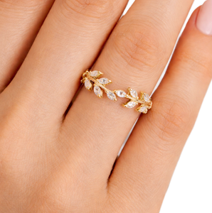 แหวนแต่งงานดีไซน์เนอร์ทองคำแท้ 14K 18K ประดับเพชรทรงมาร์คีส์รูปใบไม้ แหวนมินิมอล แหวนแฟชั่น แหวนหรูหรา แหวนประณีต - Product Image 5