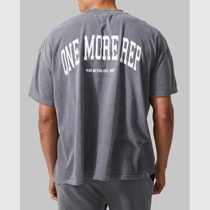 Venta al por mayor de camisetas pesadas con ácido y lavado a la piedra para hombres Ajuste personalizado 100% algodón Impresión digital de alta calidad - Product Image 2