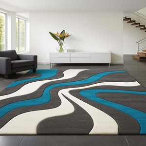 Modern Hand Tufted Wool Rug Luxury Teal Blue Gray Abstract Area Rug Modern Cozy Rug Designer Living Room Rug Home Decor Rug - Product Image 1