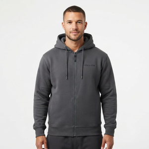 Sweat-shirt à capuche oversize tendance pour homme, en coton épais, entièrement zippé, doublé, respirant, écologique, avec cordon de serrage - Product Image 1