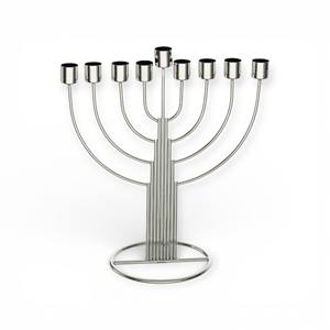 เชิงเทียนสเตนเลสสตีลเก้ากิ่ง สำหรับตกแต่งโต๊ะฮานุกกะห์แบบยิวสมัยใหม่ ผิวเงินขัดเงา - Product Image 1