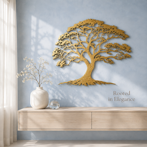 Décoration murale contemporaine en fer Tree Life |   Sculpture d'arbre en métal doré, inspirée de la nature, pour anniversaire, décoration botanique suspendue pour salon et maison - Product Image 3