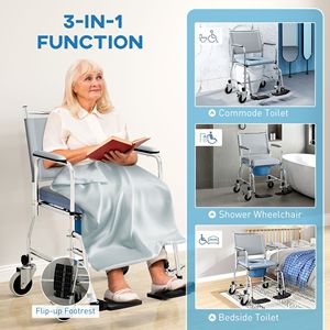 Silla de Ducha Rodante Gris de 300 Libras, Silla de Ruedas con Asiento y Respaldo Acolchados para Personas Mayores y Discapacitadas, Equipo de Seguridad para Baño - Product Image 3