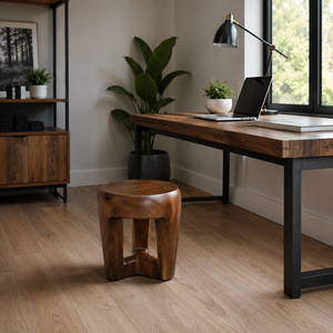 Taburete Moderno Triangular de Madera Maciza de Monkey Pod con Acabado en Nogal, Mesa Auxiliar Hecha a Mano para Dormitorio, Sala de Estar, Muebles para el Hogar y Hoteles - Product Image 3