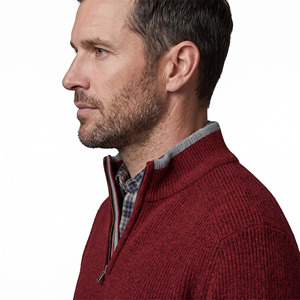 Cardigan en tricot pour homme avec fermeture éclair, col rabattu, couleur unie, pull d'hiver anti-boulochage - Product Image 2