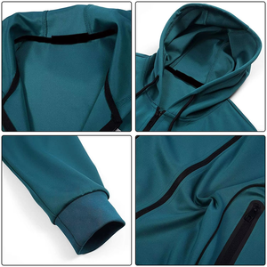 Ensemble deux pièces pour homme, vêtements de sport écologiques, tissu technique en polaire polyester/coton, streetwear, col à capuche, motif uni, jogging d'hiver - Product Image 2