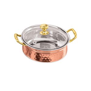 Hot Selling Premium Quality Customized Logo 525ml Steel <b>Copper</b> Hammered Design Handi Brass <b>Knob</b> Handle Casseroles Glass Lid - Product Image 1