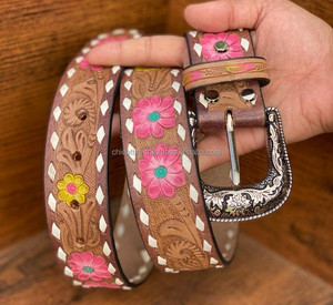 Nuevo cinturón floral de cuero de vaca occidental hecho a medida de calidad superior con diseño mecanizado a mano, proveedor de Fabricante superior en India - Product Image 3