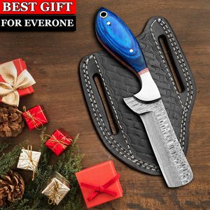 Couteau de boucher de cowboy en acier Damas forgé à la main, personnalisé OEM, lame pleine longueur EDC, manche en bois avec étui en cuir - Product Image 4
