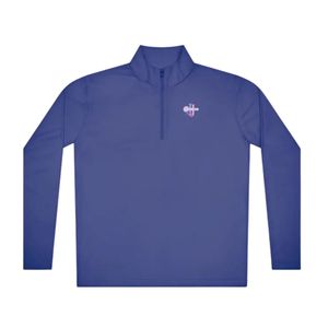 เสื้อพูลโอเวอร์แขนยาวสีน้ำเงินรอยัลสำหรับผู้ชาย คอซิป ¼  ปักโลโก้ที่อก น้ำหนักเบา สวมใส่สบาย เหมาะสำหรับเล่นกีฬา ขายส่ง - Product Image 1