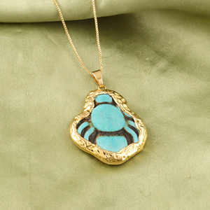 Exclusive Collection Synthetic Turquoise Pendant <b>Necklace</b> Gold Electroplated Edged <b>Spider</b> Design Box Chain Celestial <b>Necklace</b> - Product Image 5