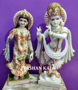 Estatua de Krishna Radha, mármol blanco pulido - Product Image 4