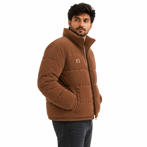 Vestes matelassées en velours côtelé pour hommes avec logo brodé, col montant, fermeture éclair, manteau d'hiver décontracté épais et chaud, vente en gros OEM USA - Product Image 2