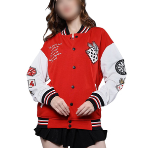 Lightweight Comfortable Oem Odm Service Women Varsity <b>Jacket</b> Red White Full Sleeve <b>Patch</b> Design Turn Down Collar Autumn Wear - Product Image 2