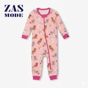 Nuevo Mono de Algodón Ecológico para Bebés Recién Nacidos, con Cierre YKK Bidireccional, Estampado de Dibujos Animados, Personalizable con Logotipo - Product Image 1