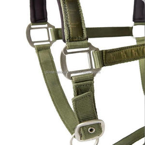 Licou de cheval en nylon réglable vert clair personnalisé avec ruban de créateur imprimé doux cousu et anneau à boucle à double couronne - Product Image 5