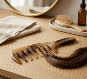 Peigne en corne naturelle à dents larges pour cheveux, outil de soin des cheveux écologique pour tous types de cheveux, meilleur cadeau pour femme et pour les barbiers. - Product Image 2