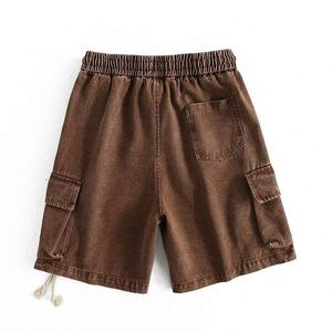Pantalones Cortos Cargo de Mezclilla para Hombre, Corte Recto Holgado, Estilo Casual de Verano con Bolsillos Grandes, Cintura con Cordón Ajustable, OEM - Product Image 4