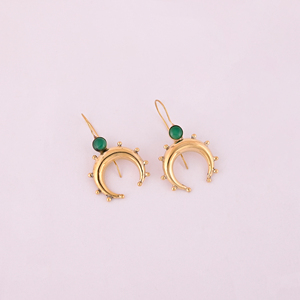 Pendientes de Aro Hiphop de Latón Chapado en Oro con Ónix Verde 50x30MM - Product Image 1