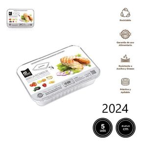 Vassoio Rettangolare in Alluminio 31x21x5 Cm con Coperchio per Alimenti, 5 Pezzi, Riciclabile - Product Image 1