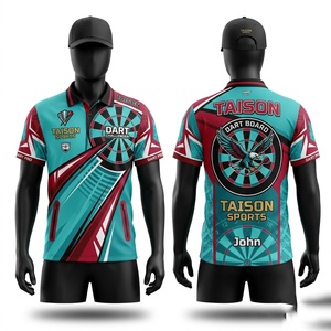 เสื้อดาร์ทผู้ชาย พรีเมียม 220 กรัม ผ้าโพลีเอสเตอร์ ดรายฟิต สีเขียวอมฟ้า แดง ดำ พิมพ์ลายดิจิตอลด้านหน้า ไซส์พลัส เสื้อกีฬา - Product Image 1