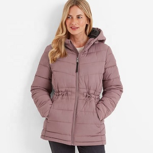 Chaqueta acolchada con capucha para mujer, abrigo de invierno con relleno alternativo al plumón, con cordón ajustable, longitud regular, ropa exterior. - Product Image 1