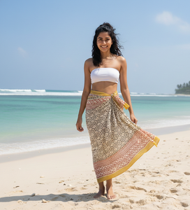 Pareo de algodón con estampado a mano Bagru, sarong tradicional indio teñido con vegetales, ropa de playa étnica sostenible para resort, calidad de exportación. - Product Image 1