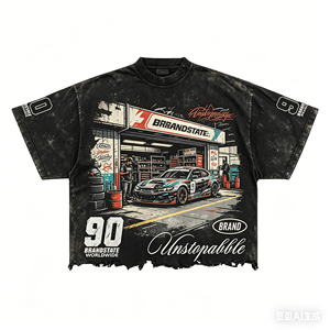 Camiseta Gráfica Vintage Oversize Personalizada con Efecto Desgastado, Ligera de Poliéster, Estilo Urbano, Ajuste Holgado, de Secado Rápido para Hombre - Product Image 5