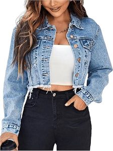 Veste en jean pour femme, unie, d'hiver, avec logo sur le devant, respirante, tricotée, à ourlet brut, à manches longues, boutonnée, avec poches, coupe classique - Product Image 6