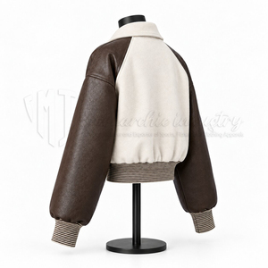 <b>Women</b> Vintage Varsity <b>Jacket</b> <b>Brown</b> Leather Sleeve Bomber <b>Jacket</b> Letterman College Streetwear Fashion - Product Image 4