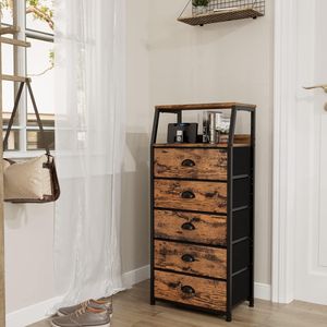 Commode verticale rustique marron avec 5 tiroirs, organiseur de vêtements en tissu pour chambre à coucher - Product Image 2