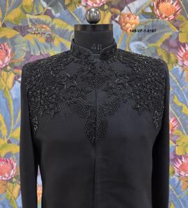 Sherwani para Hombre con Cuello Mandarín, Diseño Hexagonal Cibernético, Sin Arrugas, para Bodas y Fiestas, Base de Lachka TR Premium, Ropa Tradicional Negra - Product Image 6
