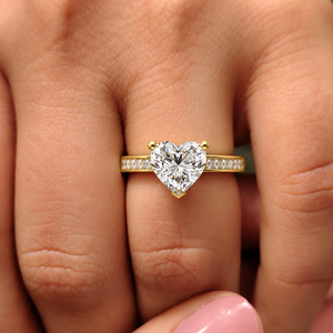 Anillo de Diamante Cultivado en Laboratorio con Corte Corazón, Oro de 14K/18K, Anillo Solitario con Pavé, 0.70Ct DEF VVS, Anillo Romántico de Regalo para San Valentín para Mujer, OEM ODM - Product Image 2
