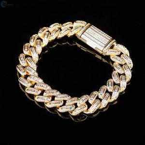 Colorless Lab Grown Diamond Iced Out Wrist Bracelet Baguette Cut Dual Tone <b>Rapper</b> Style Hip Hop Bracelet - Product Image 4