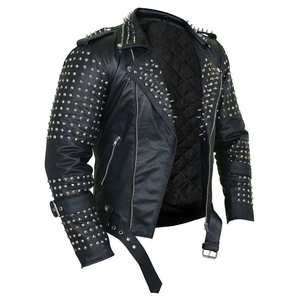 Veste en cuir personnalisée pour homme, veste bomber en cuir élégante avec fermeture éclair, broderie et strass, vestes en cuir décontractées pour homme - Product Image 2