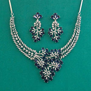 Handmade Jewellery Wholesalers in India American Diamond Classic <b>Necklace</b> with Rhodium Plating 444660 - Product Image 1