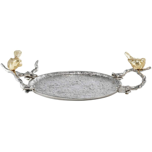 Hand-Hammered <b>Gold</b> Aluminum <b>Serving</b> <b>Tray</b> With Floral Handles Decorative Oval Metal Platter For Wedding Gifts Home Decoration - Product Image 4