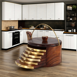 Juego de 6 Posavasos de Madera Ecológicos Tallados a Mano, Diseño Art Deco, Función para Colgar, Elementos Decorativos de Latón, Regalo para el Día de la Madre - Product Image 2